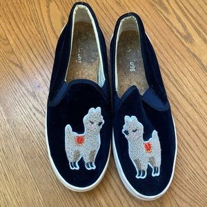 Soludos Blue Velvet Llama Slip On Sneakers